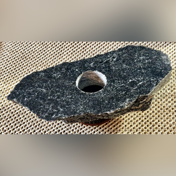 Vintage Flat Black Granite Rough Edge Organic Ikebana Japanese Bud Flower Vase - Picture 3 of 14